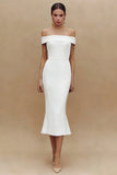 Off the Shoulder Mermaid White Midi Engagement Dress