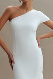 Simple One Shoulder Midi White Dress