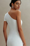 Simple One Shoulder Midi White Dress