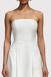 A Line Strapless Midi White Dress