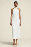 Sheath Halter Midi White Dress