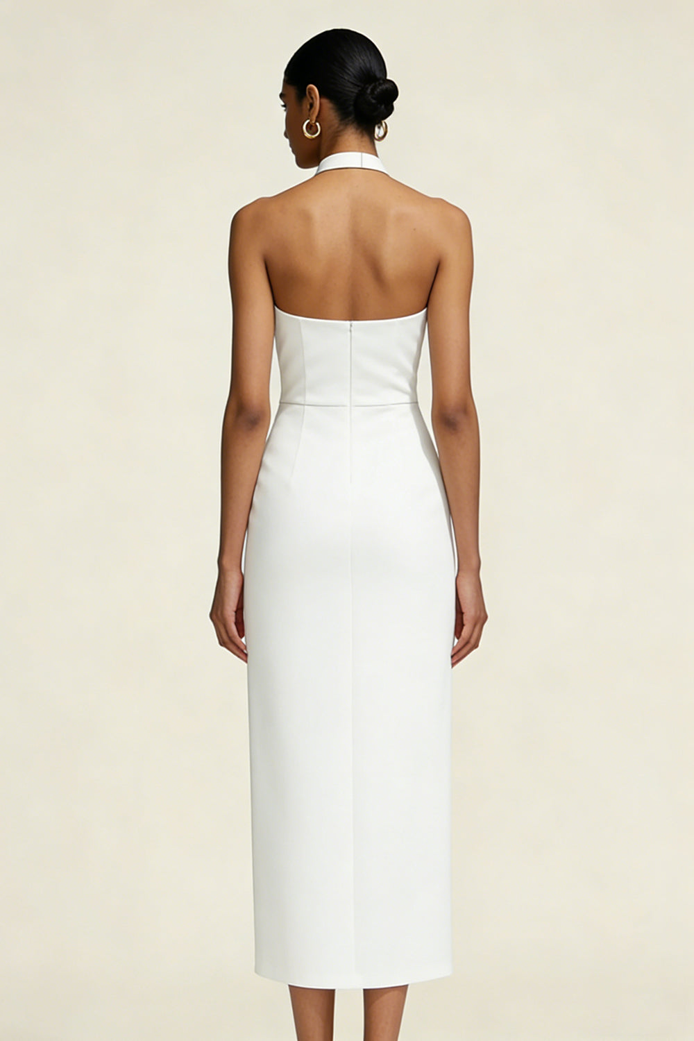 simple white dresses for graduation Berylove Women Halter Midi White Dress Simple Sheath Graduation Dress, White / US26W
