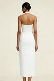Sheath Halter Midi White Dress