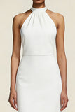 Sheath Halter Midi White Dress