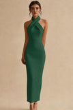 Simple Halter Bodycon Maxi White Dress