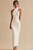 Simple Halter Bodycon Maxi White Dress