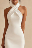 Simple Halter Bodycon Maxi White Dress