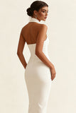 Simple Halter Bodycon Maxi White Dress