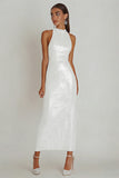 Sparkly Halter Sheath Maxi White Dress