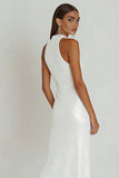 Sparkly Halter Sheath Maxi White Dress