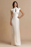 Ivory Sheath Cap Sleeve Engagement Dress with Keyhole