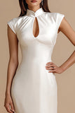 Ivory Sheath Cap Sleeve Engagement Dress with Keyhole