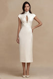 Ivory Sheath Cap Sleeve Cut Out Engagement Dress