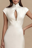 Ivory Sheath Cap Sleeve Cut Out Engagement Dress