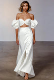 White Off the Shoulder Cut Out Sheath Engagement Dress