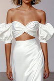 White Off the Shoulder Cut Out Sheath Engagement Dress