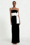 White Strapless Sheath Maxi Engagement Dress with Bow