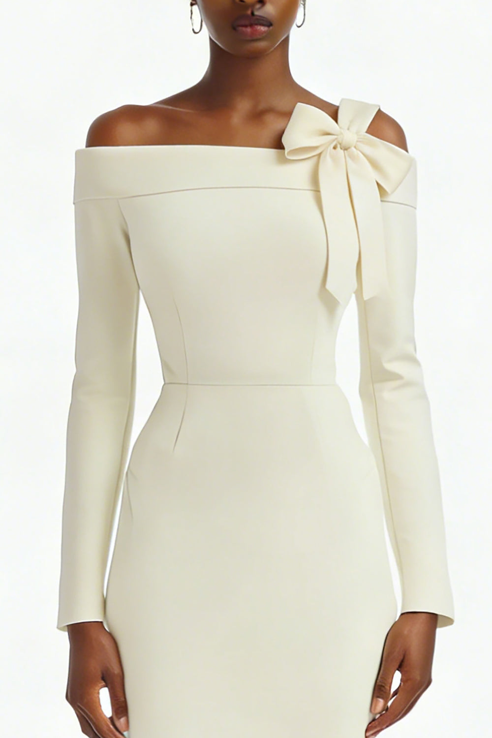 Berylove Women Long Sleeve Engagement Dress with Slit Bodycon Midi Graduation Dress with Bow, Ivory / US20W Berylove Women Long Sleeve Engagement Dress with Slit Bodycon Midi Graduation Dress with Bow, Ivory / US20W