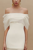 Ivory Off the Shoulder Mermaid Ruched Maxi Engagement Dress