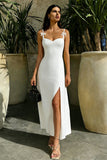 Simple Spaghetti Straps Maxi White Dress with Bow