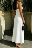 Simple Spaghetti Straps Maxi White Dress with Bow