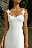 Simple Spaghetti Straps Maxi White Dress with Bow