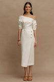 Elegant Sheath Half Sleeve Midi White Dress