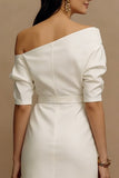 Elegant Sheath Half Sleeve Midi White Dress