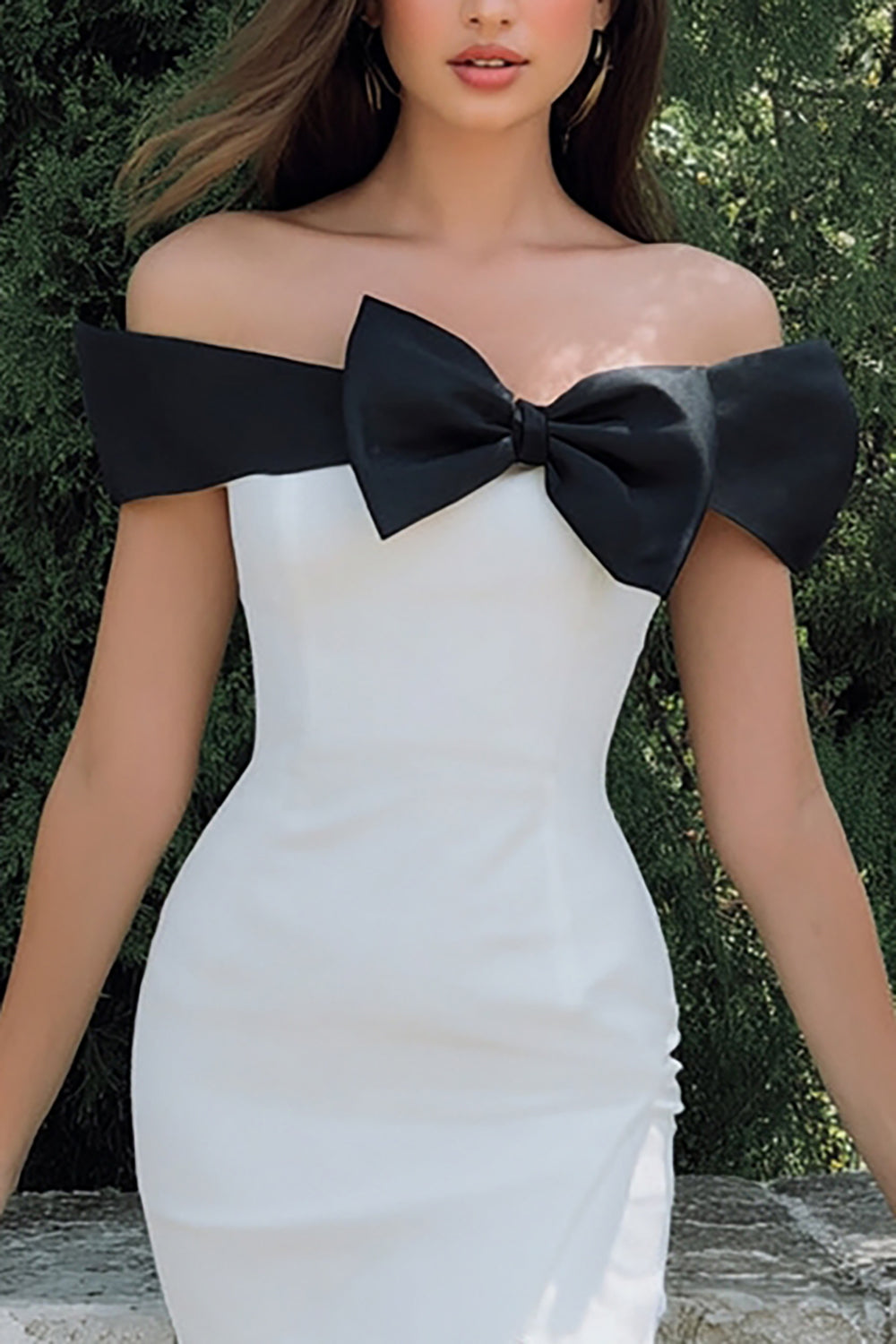 Berylove Women Off the Shoulder Mini White Dress Bowed Bodycon Graduation Dress with Slit, White / US6 Berylove Women Off the Shoulder Mini White Dress Bowed Bodycon Graduation Dress with Slit, White / US6