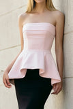 Black and Pink Strapless Mermaid Formal Dress with Ruffles