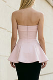 Black and Pink Strapless Mermaid Formal Dress with Ruffles