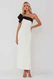 Black and White One Shoulder Sheath Maxi Formal Dress