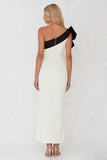 Black and White One Shoulder Sheath Maxi Formal Dress
