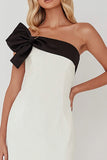 Black and White One Shoulder Sheath Maxi Formal Dress