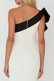 Black and White One Shoulder Sheath Maxi Formal Dress