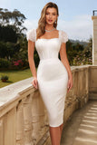 Ivory Bodycon Short Sleeve Corset Midi Formal Dress