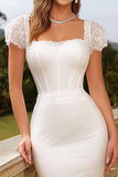 Ivory Bodycon Short Sleeve Corset Midi Formal Dress