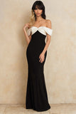 Balck and White Off the Shoulder Mermaid Formal Dress