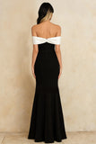 Balck and White Off the Shoulder Mermaid Formal Dress