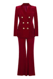 Dark Red 2 Piece Peak Lapel Velvet Women Suits
