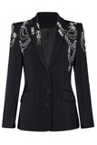 Black Beaded Peak Lapel Women Prom Blazer With Rhinestones