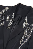 Black Beaded Peak Lapel Women Prom Blazer With Rhinestones