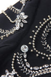Black Beaded Peak Lapel Women Prom Blazer With Rhinestones