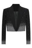 Peak Lapel Black Beaded Women Prom Cropped Blazer