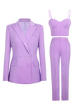 Purple Slim Fit Peak Lapel Double Breasted 3 Piece Women Suits