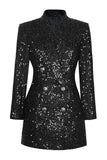 Black Double Breasted Prom Blazer With Sequins