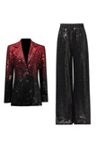 Sparkly Black Red 2 Piece Notched Lapel Women Prom Suits