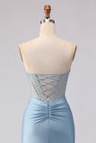 Sky Blue Corset Strapless Mermaid Maxi Prom Dress