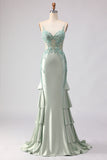 Appliqued Corset Light Green Prom Dress with Ruffles