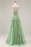 Sparkly Green Corset A Line Maxi Prom Dress